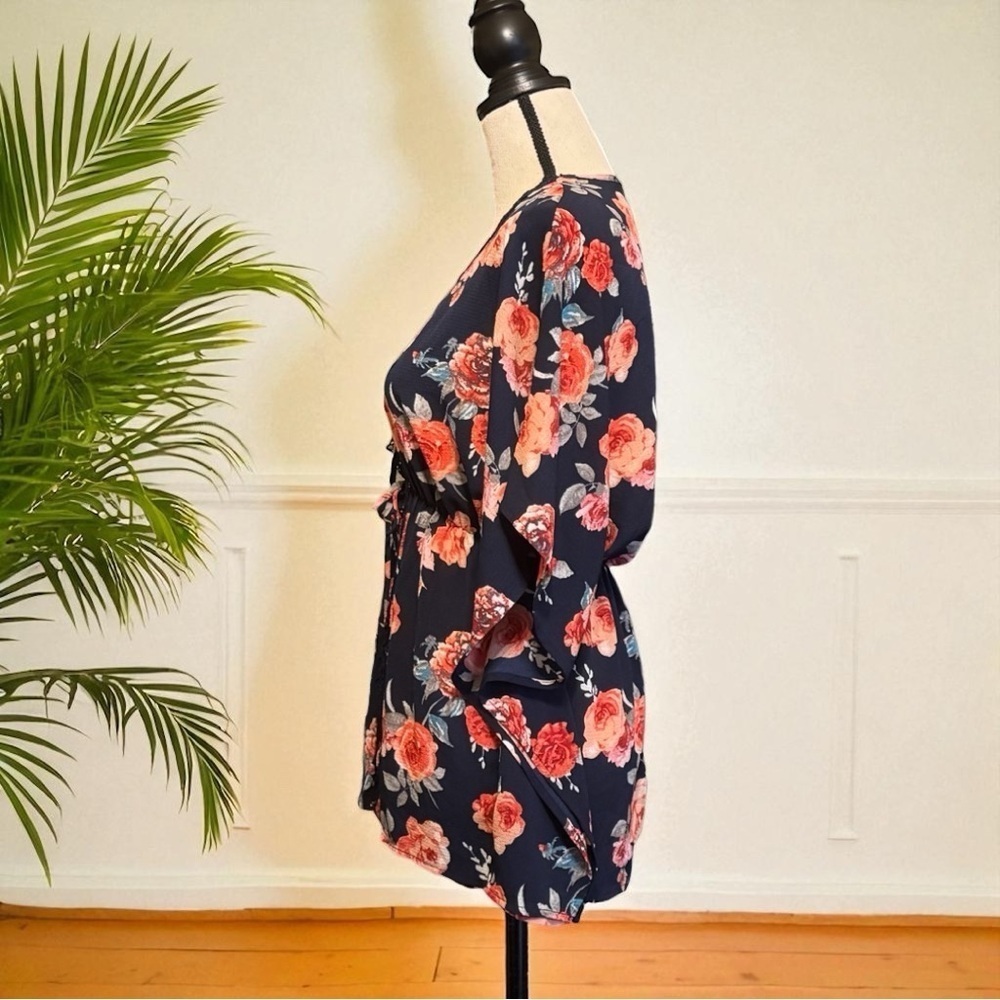 🌺 MILEY + MOLLY Navy Floral Kimono Tie-Front Cardigan – Medium - Picture 4 of 10